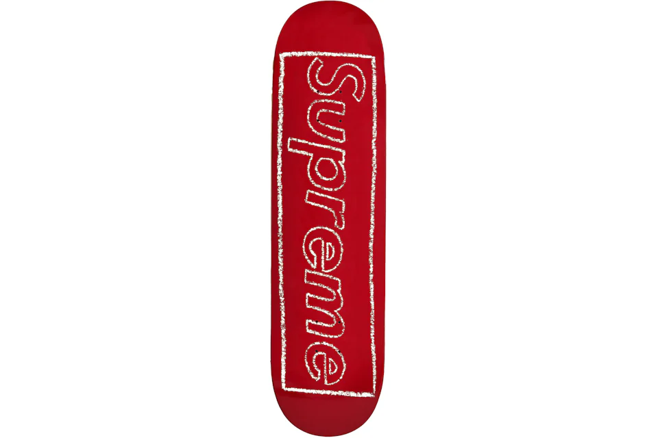 Skateboard Supreme KAWS logo blanc rouge