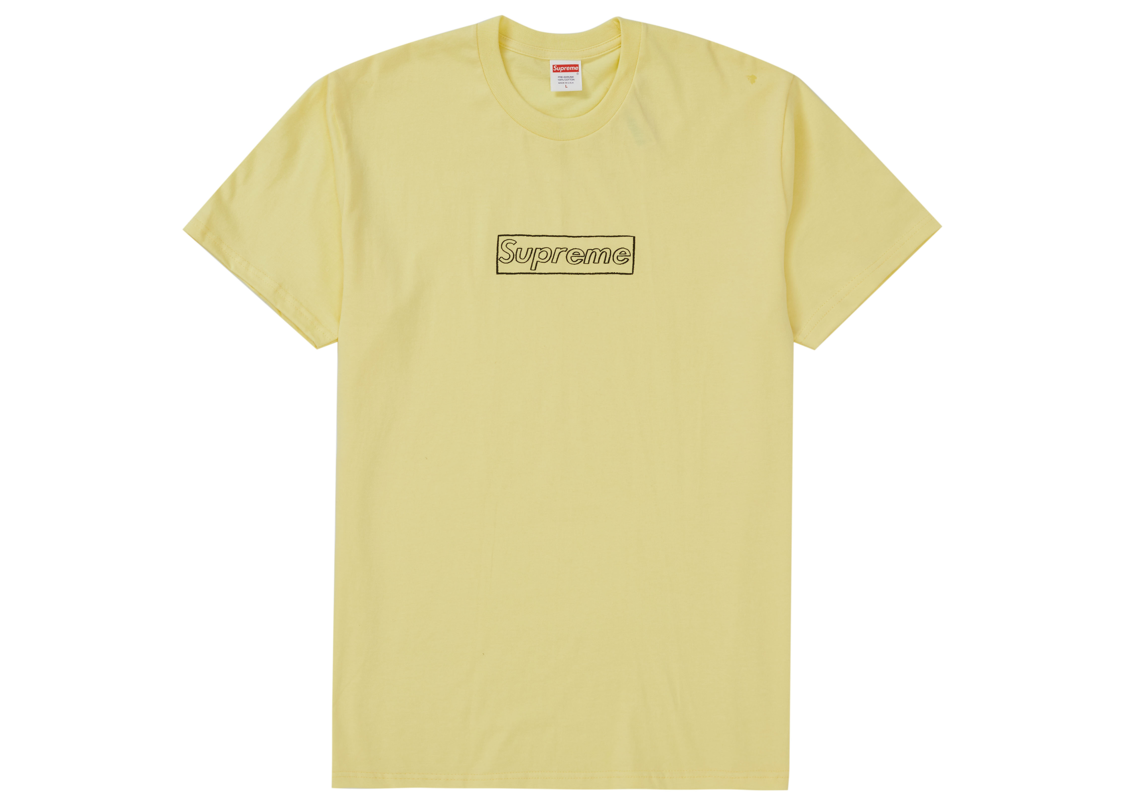 Supreme KAWS Chalk Logo Tee Pale Yellow