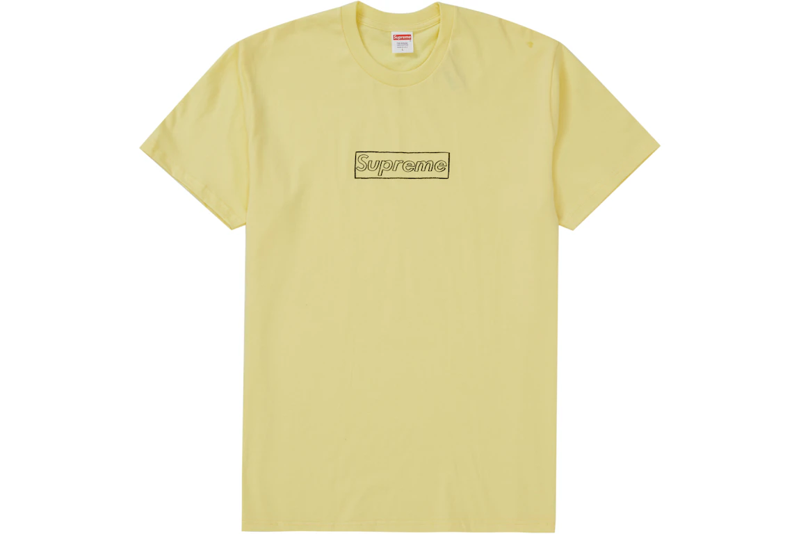 Supreme KAWS Chalk Logo Tee Pale Yellow