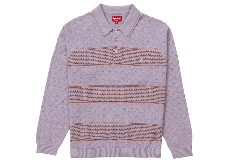 Supreme Knit Stripe L/S Polo Dusty Light Purple Men's - FW21 - US