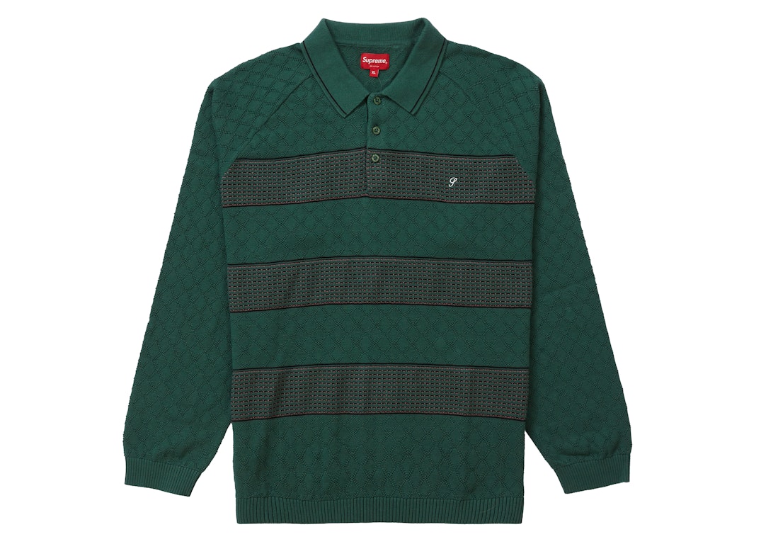 Pre-owned Supreme Knit Stripe L/s Polo Green