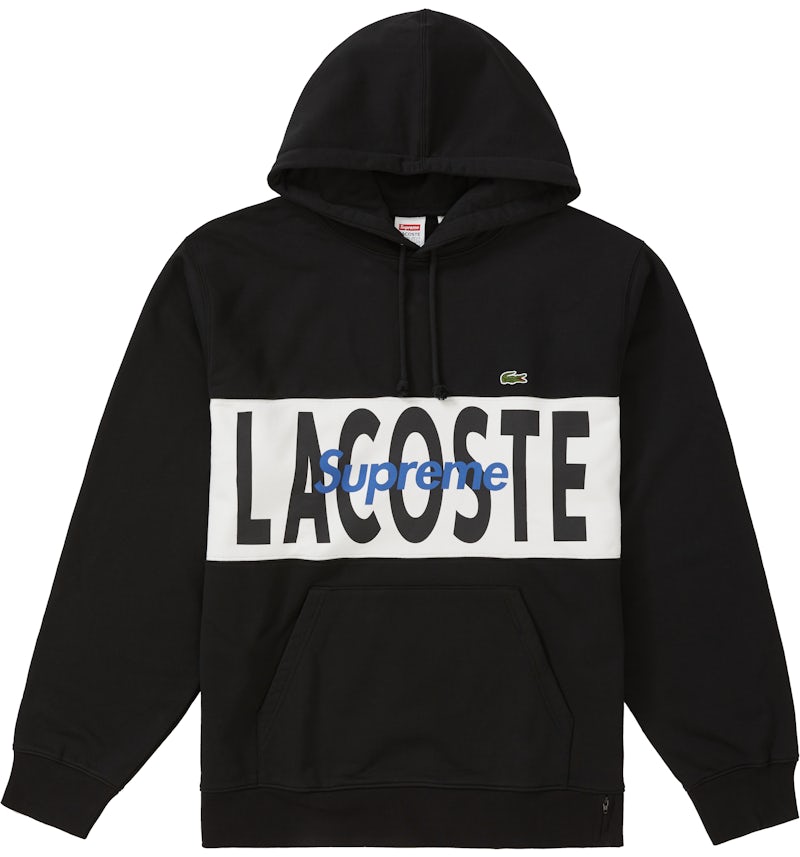 Supreme LACOSTE Logo Panel Hooded Sweatshirt Black Men's FW19 US
