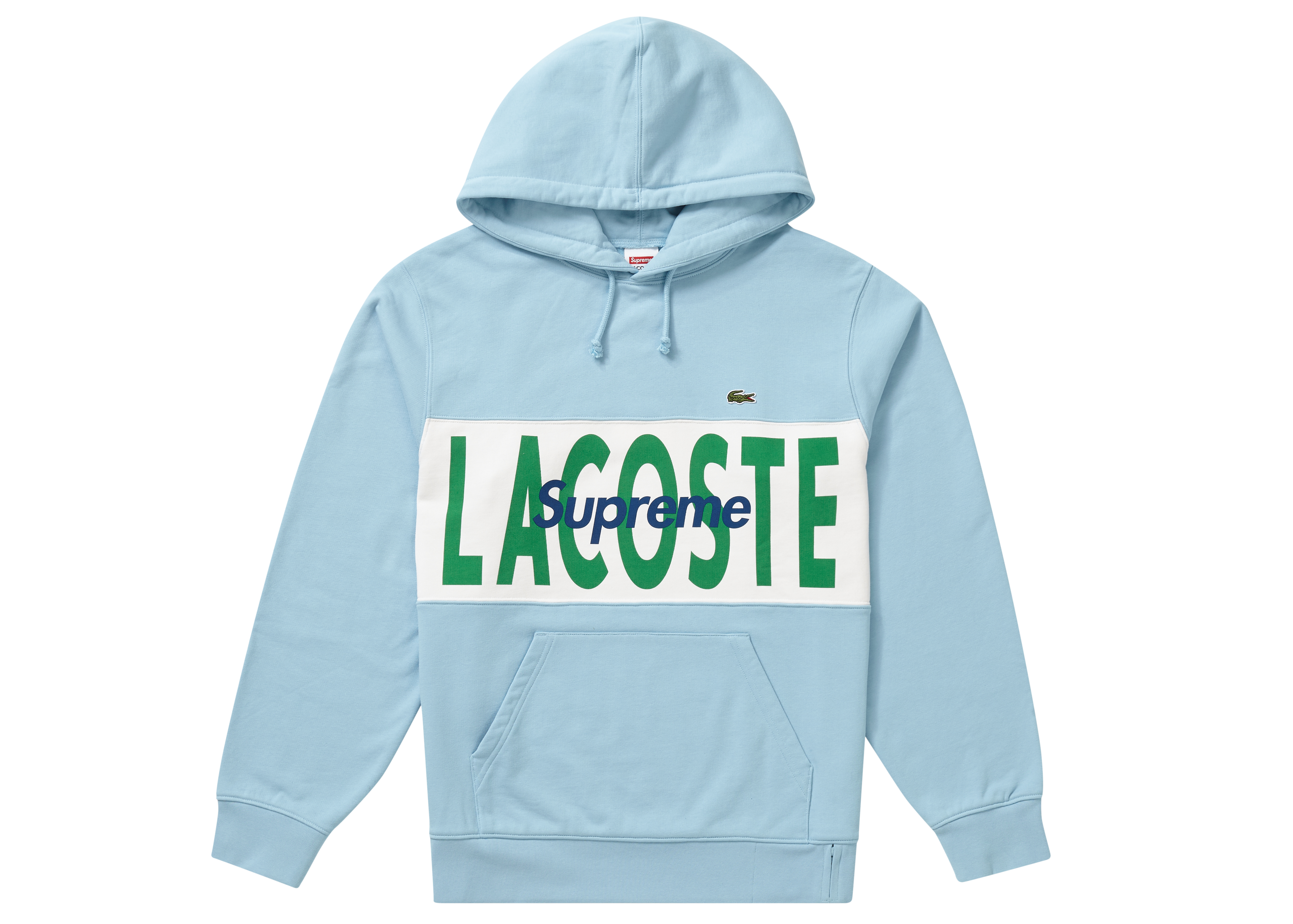 Supreme LACOSTE Logo Panel Hooded Sweatshirt Light Blue Men's