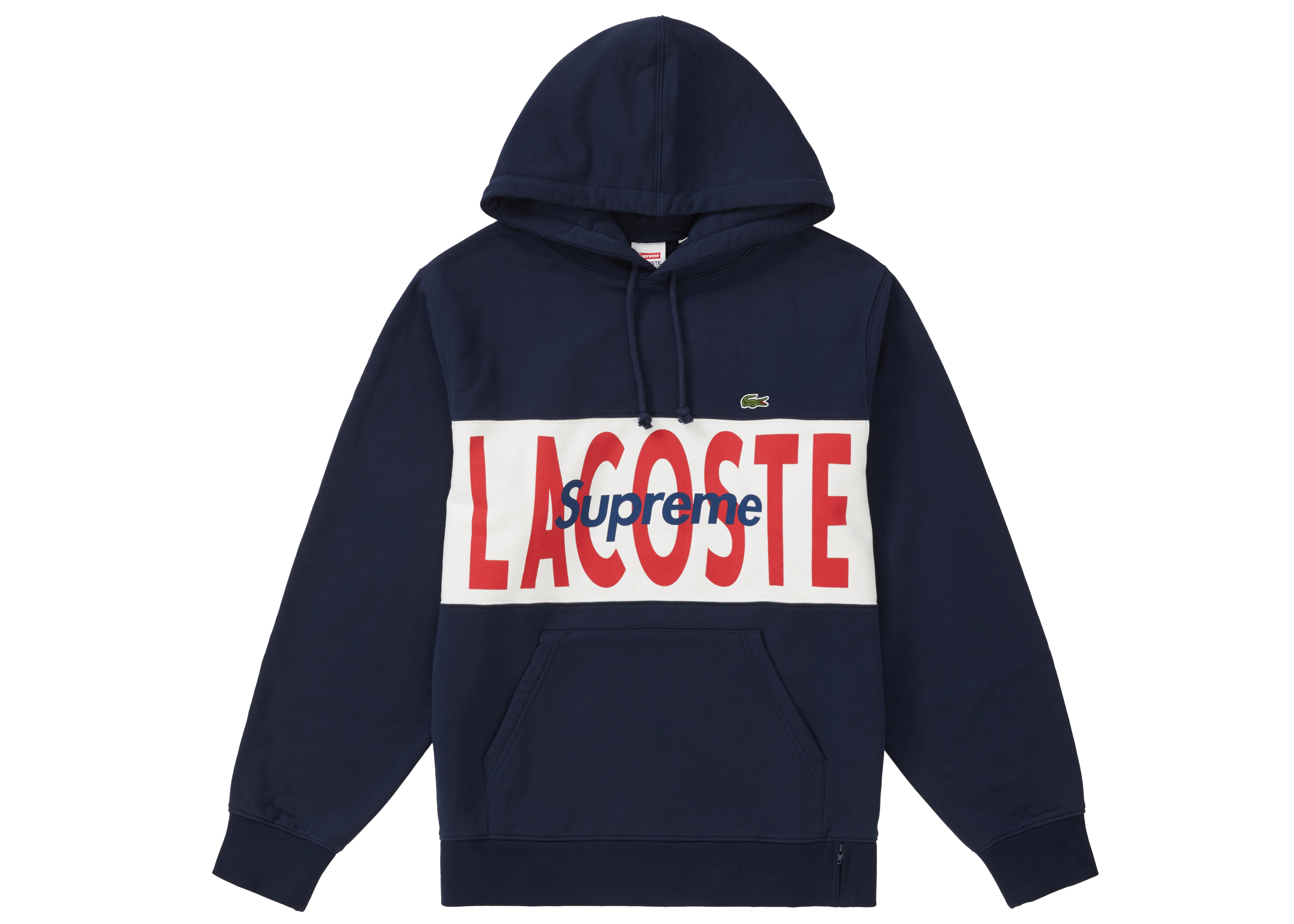 Supreme LACOSTE Logo Panel Hooded Sweatshirt Navy - FW19 メンズ - JP