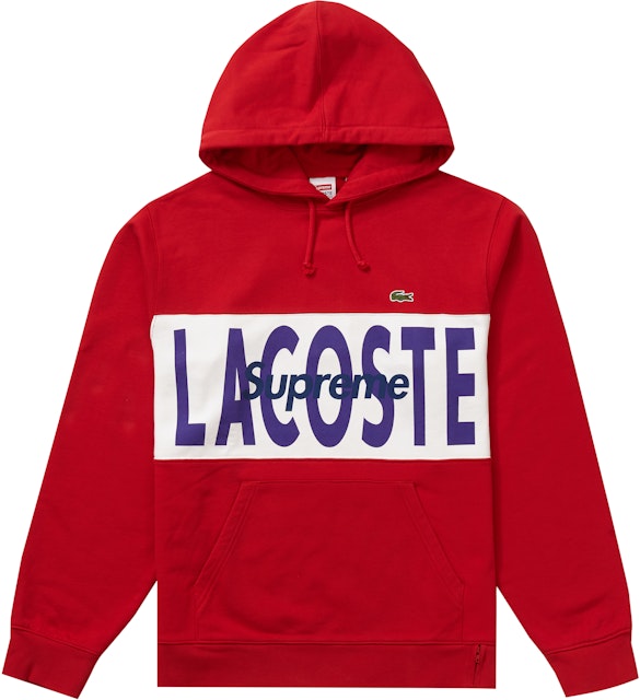 Supreme LACOSTE Logo Panel Hooded Sweatshirt Red FW19 - GB