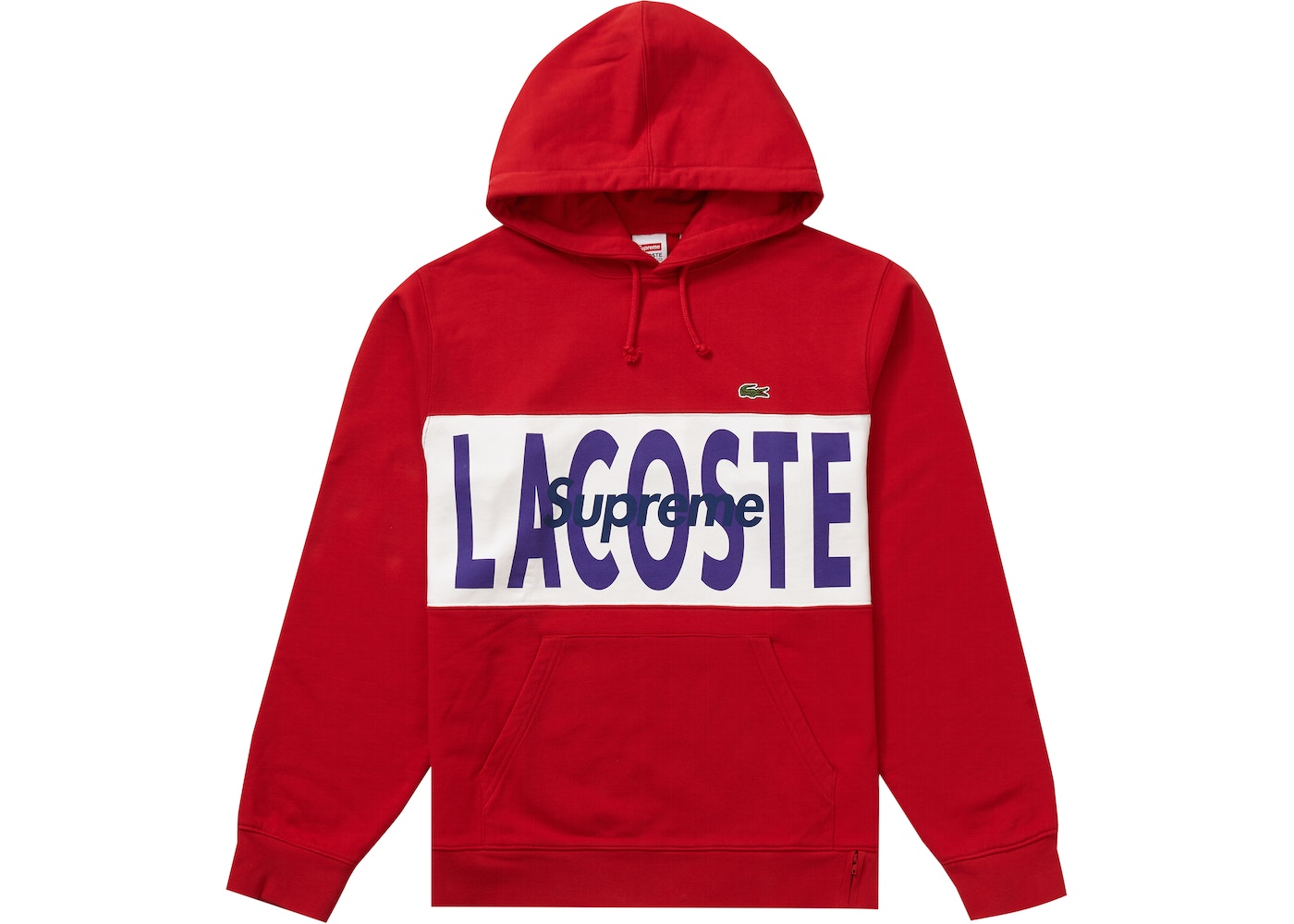 Supreme LACOSTE Logo Panel Hooded Sweatshirt Red - FW19