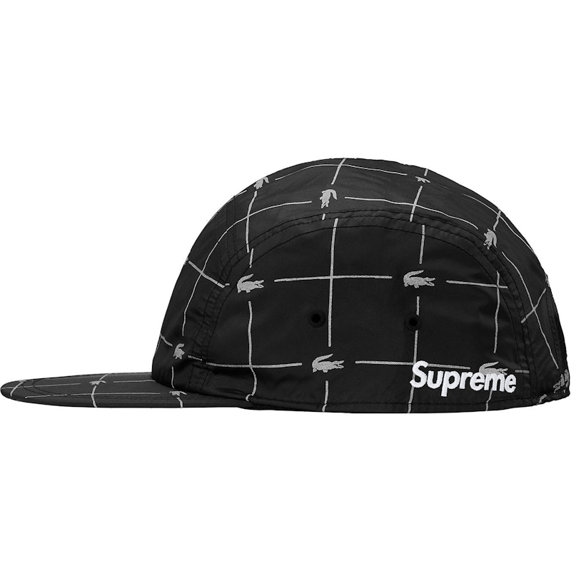 Supreme LACOSTE Reflective Grid Nylon Camp Cap Black