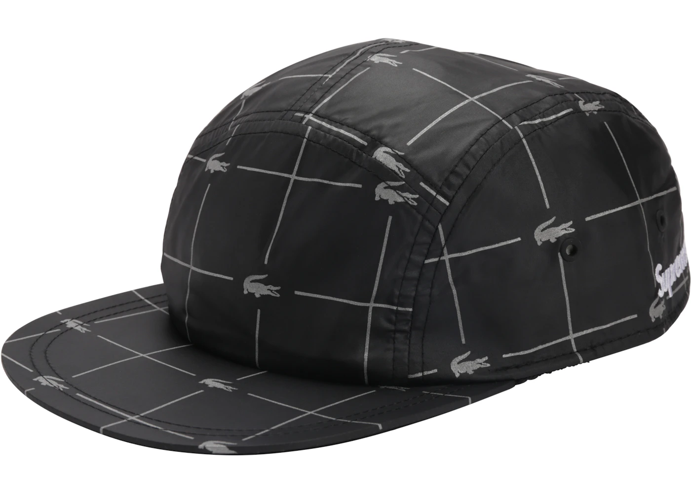 Supreme LACOSTE Reflective Grid Nylon Camp Cap Black SS18 US