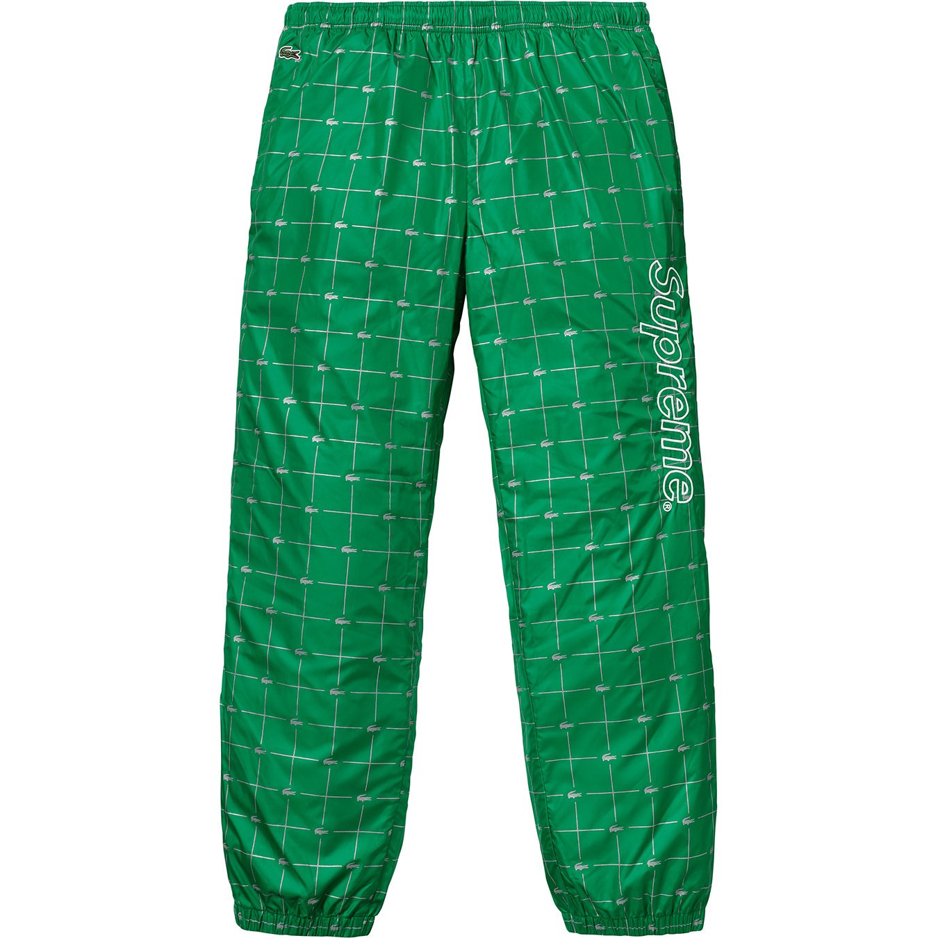 Supreme LACOSTE Reflective Grid Nylon Track Pant Green Men's