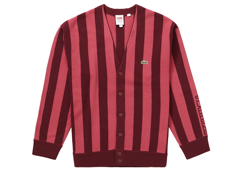 Supreme LACOSTE Stripe Cardigan Burgundy - FW19 - US