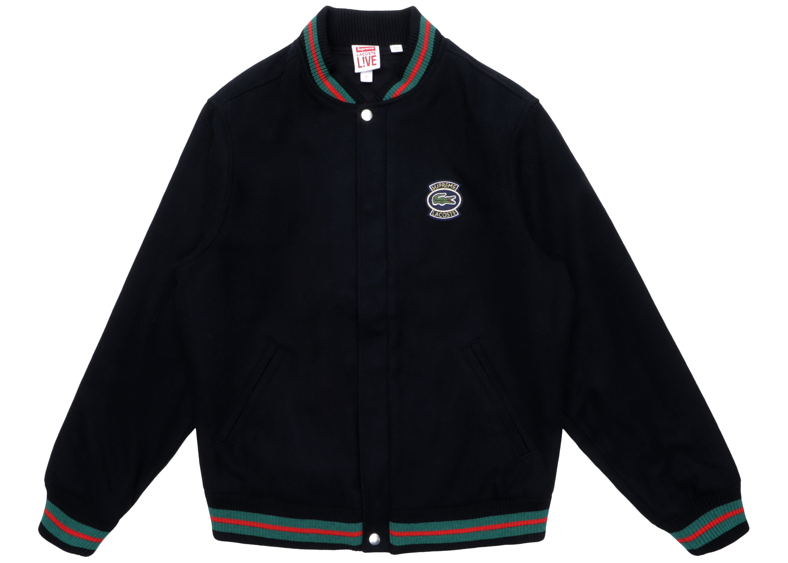 Supreme LACOSTE Wool Varsity Jacket Black Men's - SS18 - GB