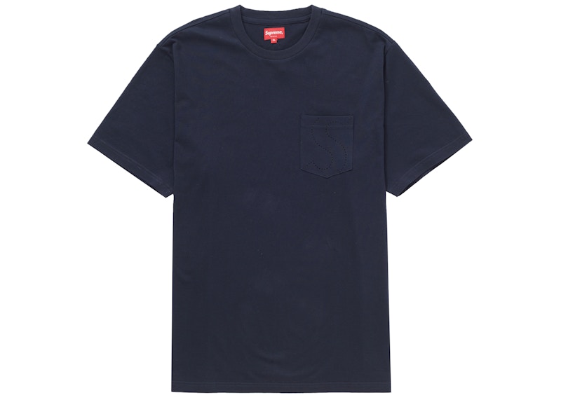 Supreme Laser Cut S Logo Pocket Tee Navy Men's - SS21 - US