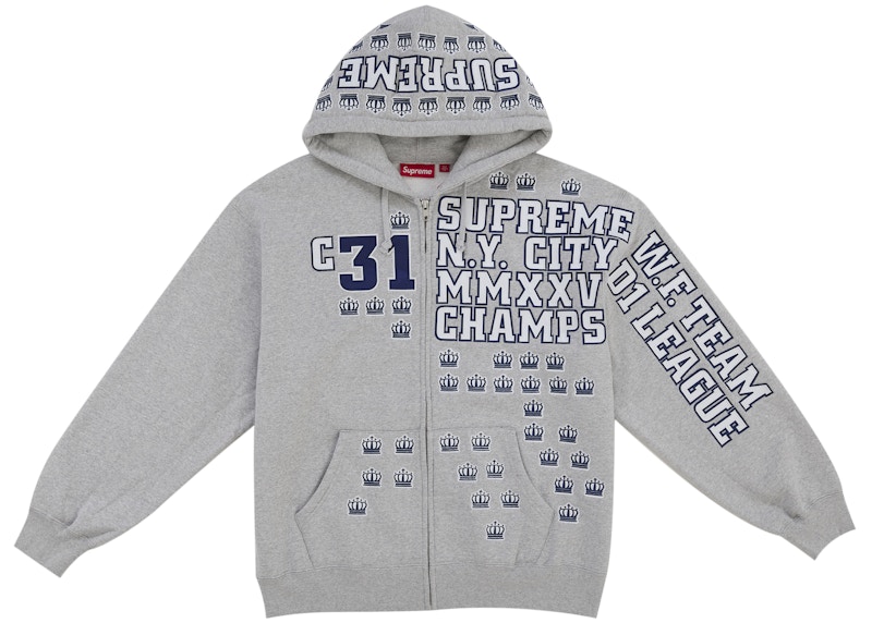 ハマちょん様 希少Supreme National Champions Gray Supreme League Champs Zip Up Hooded Sweatshirt Grey Men's