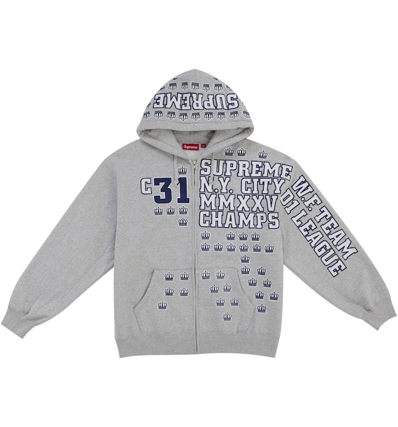 Supreme League Champs Zip Up Hooded Sweatshirt Grey Men's FW25 GB