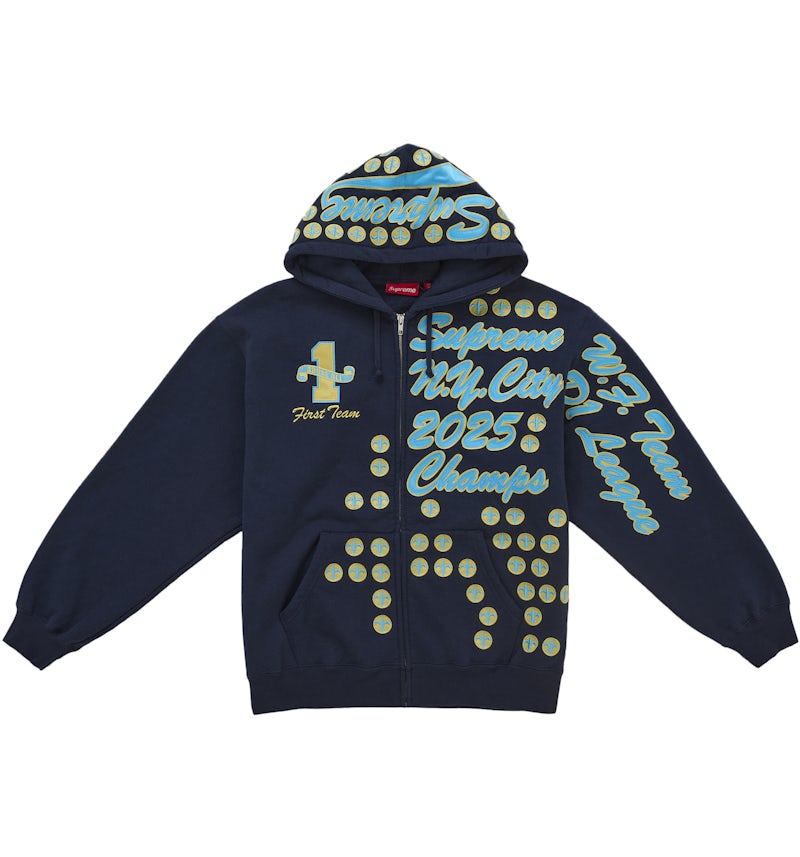 Supreme League Champs Zip Up Hooded Sweatshirt Navy Men's FW25 US