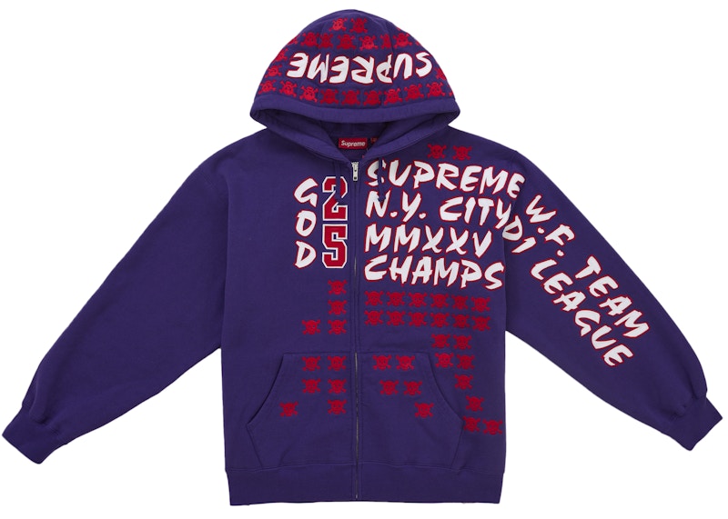 Supreme League Champs Zip Up Hooded Sweatshirt Purple Men's - US