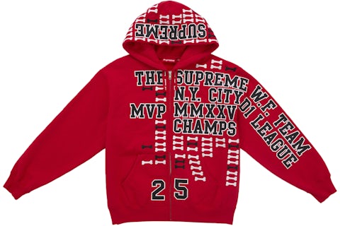 Supreme League Champs Zip Up Hooded Sweatshirt Red Men's FW25 GB