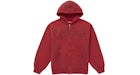 Supreme Leather Applique Zip Up Hooded Sweatshirt Burnt Red