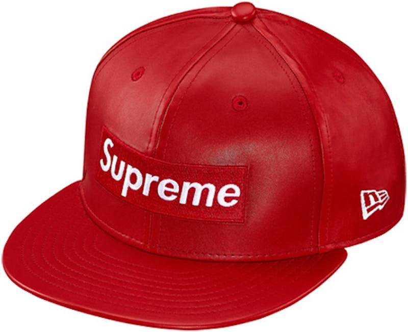 Supreme Leather Box Logo New Era Hat Red - FW15 - JP