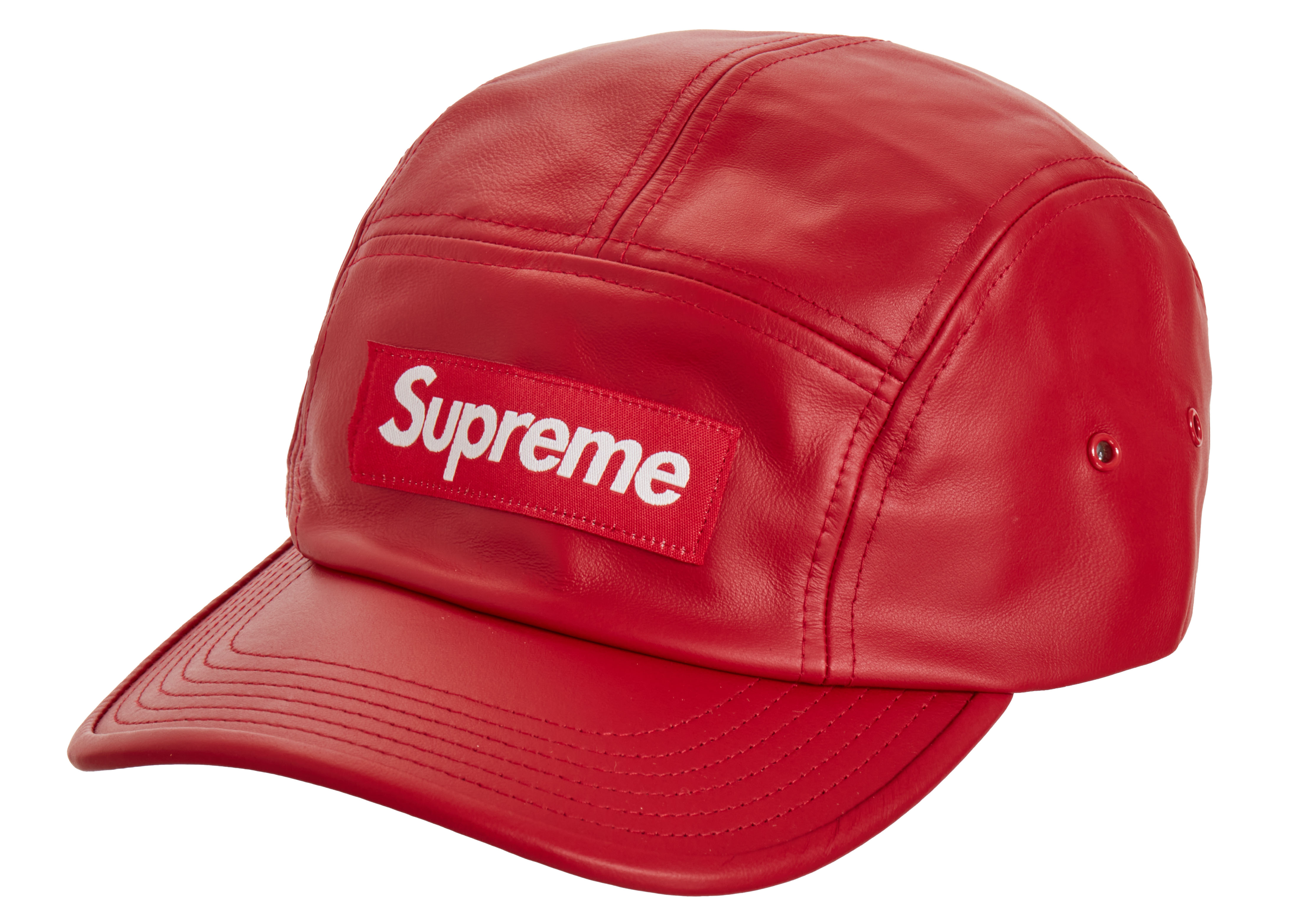 Supreme Leather Camp Cap Red
