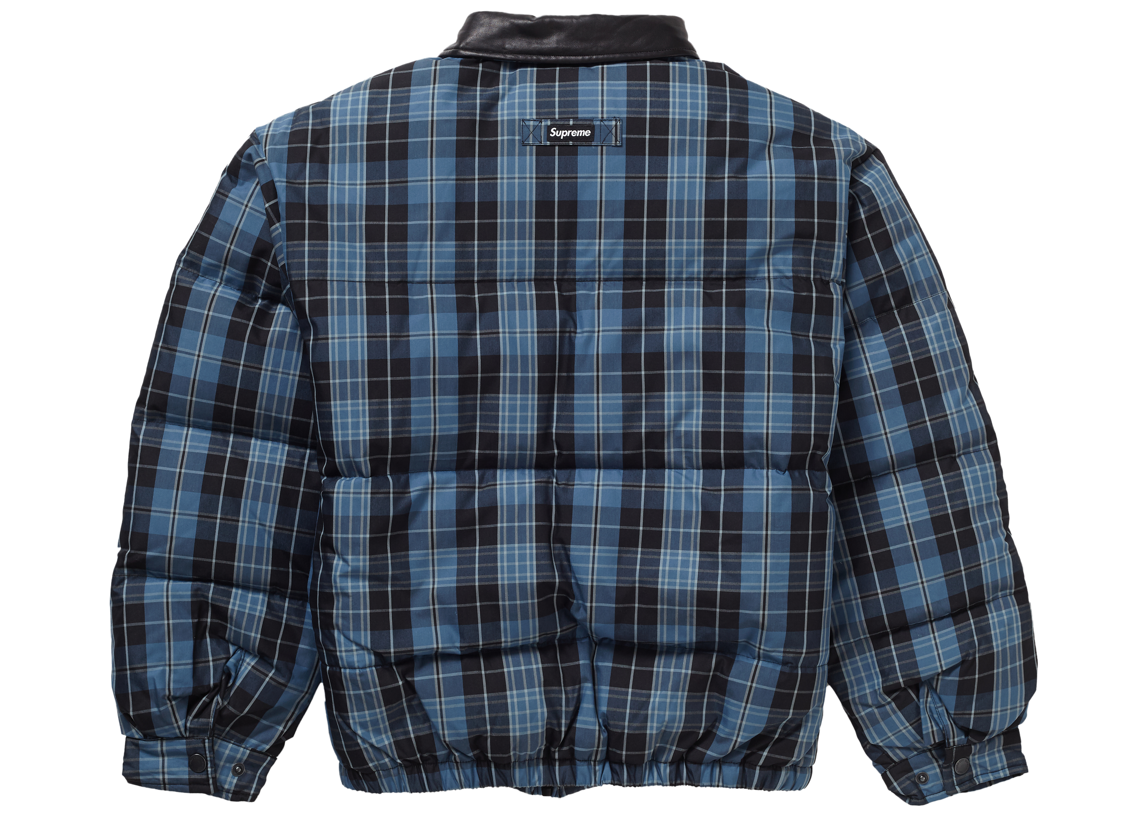 Supreme Leather Collar Puffy Jacket Blue Plaid メンズ - FW19 - JP