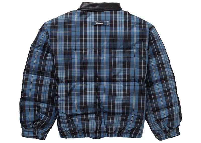 Supreme Leather Collar Puffy Jacket Blue Plaid Men's - FW19 - US