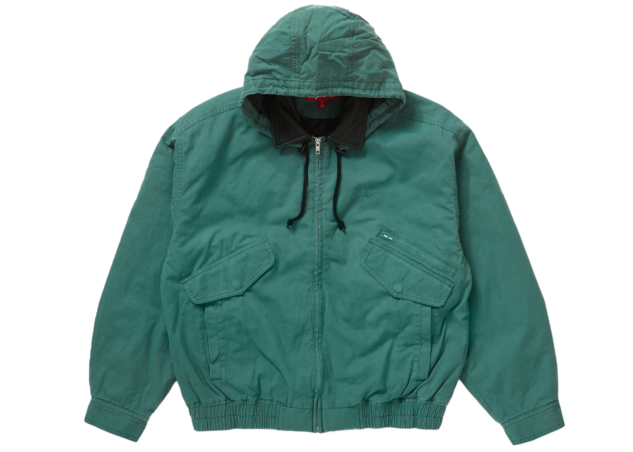 Supreme Leather Collar Utility Jacket Green Men's - FW23 - US