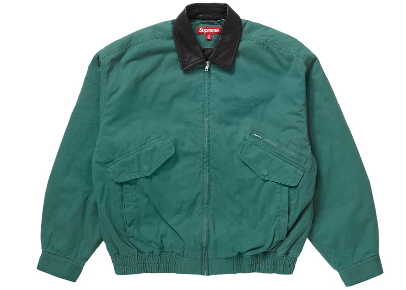 Supreme Leather Collar Utility Jacket Green Men's - FW23 - US