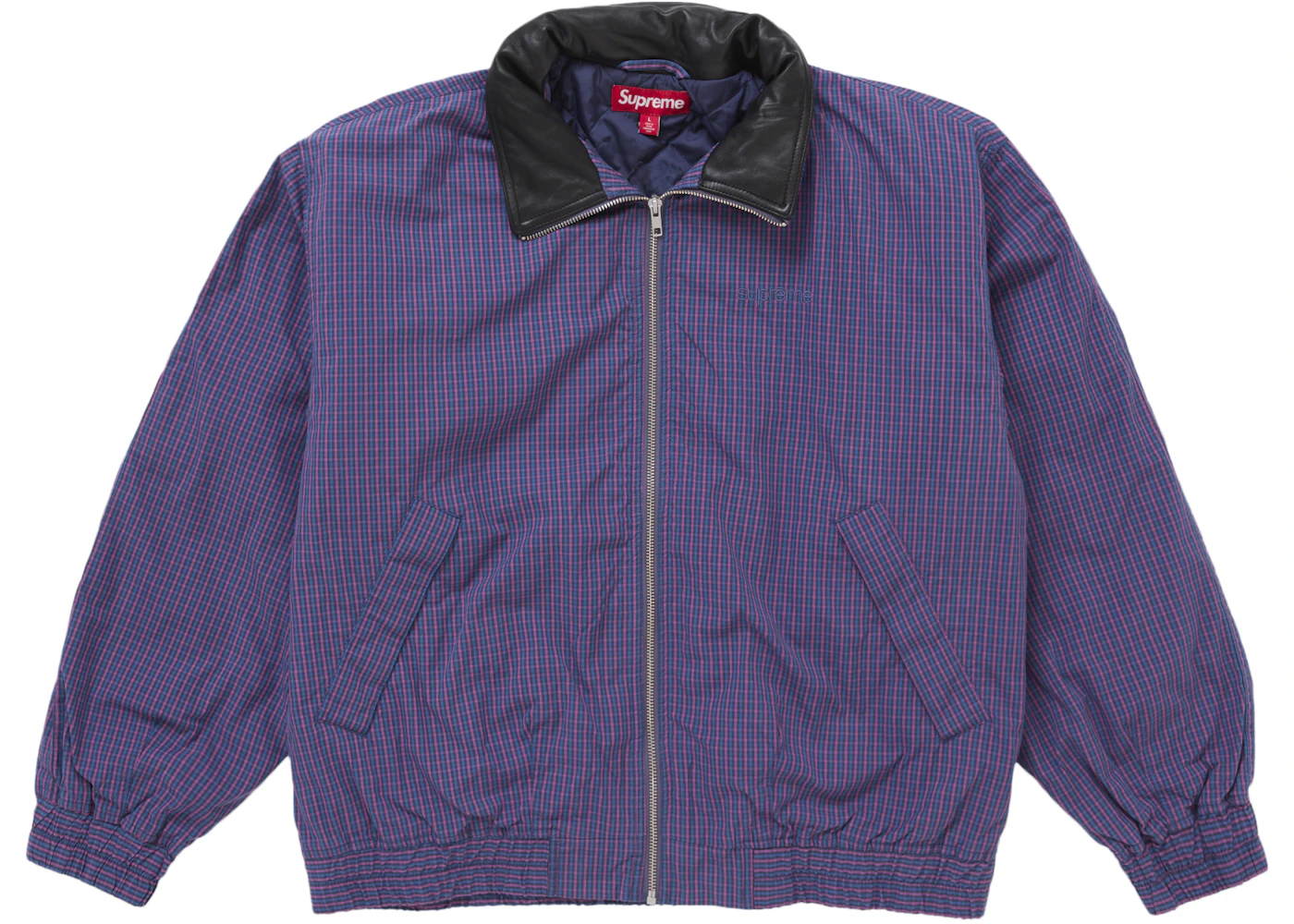 Supreme Leather Collar Utility Jacket (SS25) Blue Plaid Men's