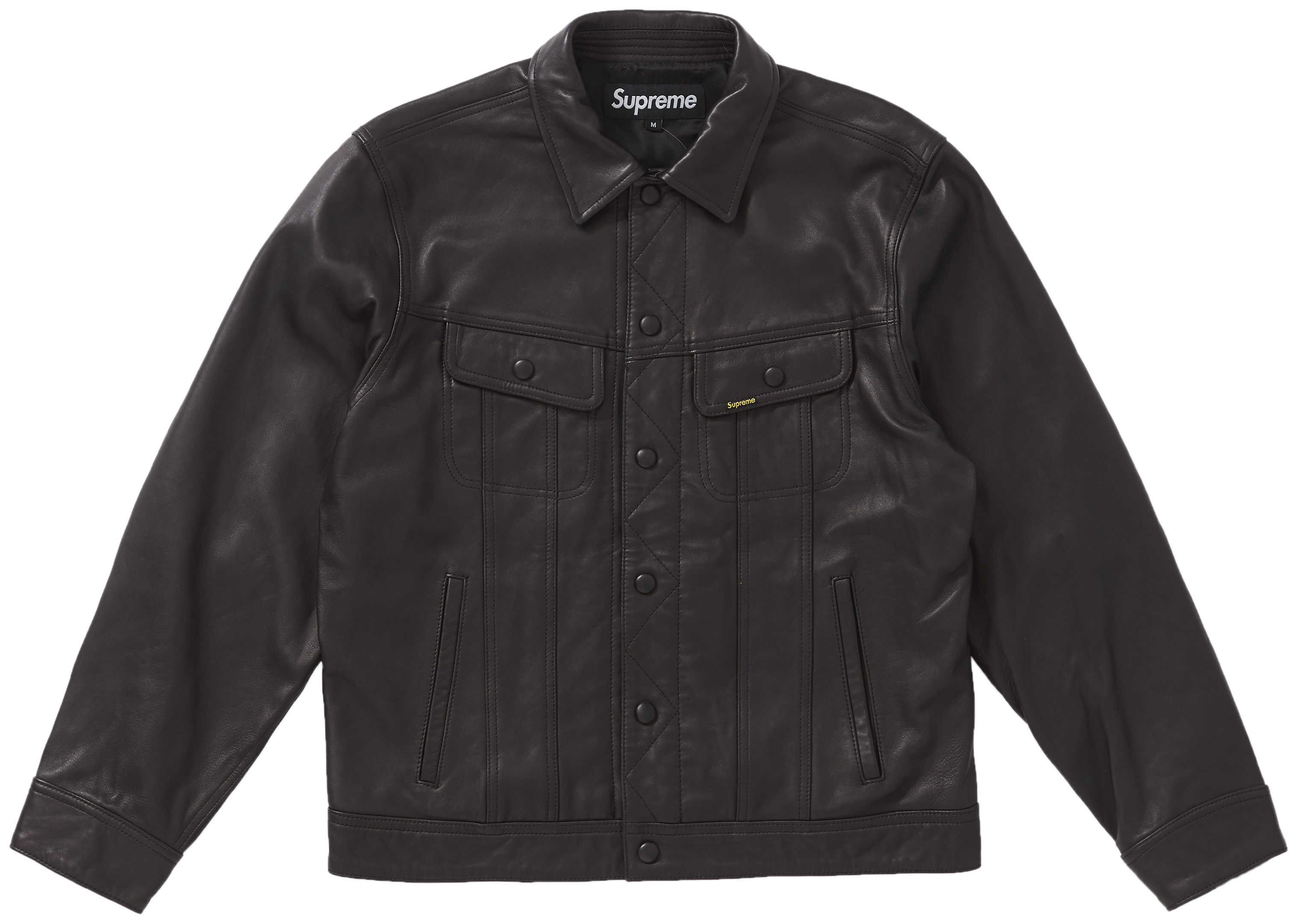 ブルー系,S【逸品】Supreme Leather Trucker Jacket (S) レザー 