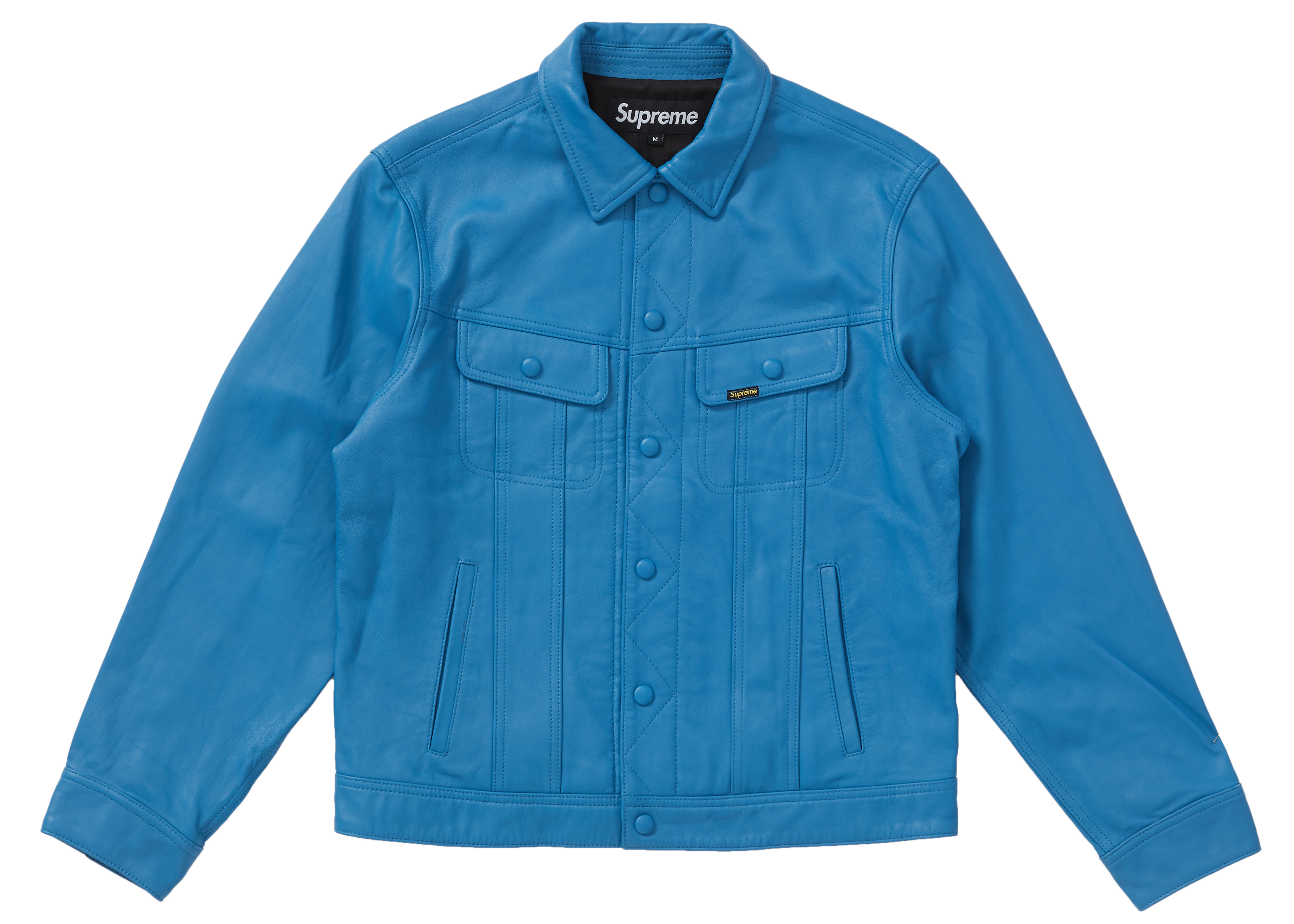 Supreme Leather Trucker Jacket Blue - FW18 Men's - US