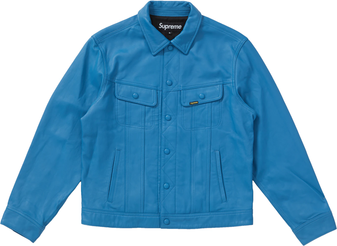 Supreme Leather Trucker Jacket Blue Men's - FW18 - US