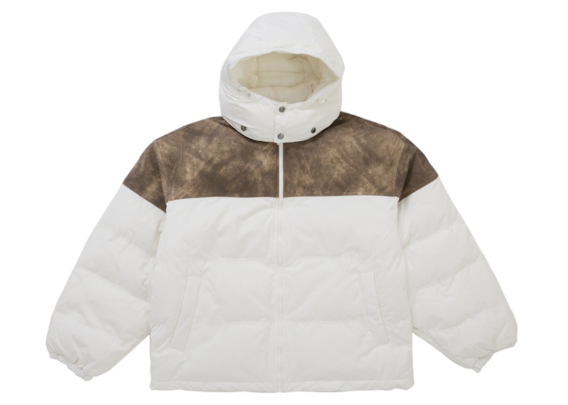 Supreme Leather Yoke Puffer Jacket White Men's - FW25 - US