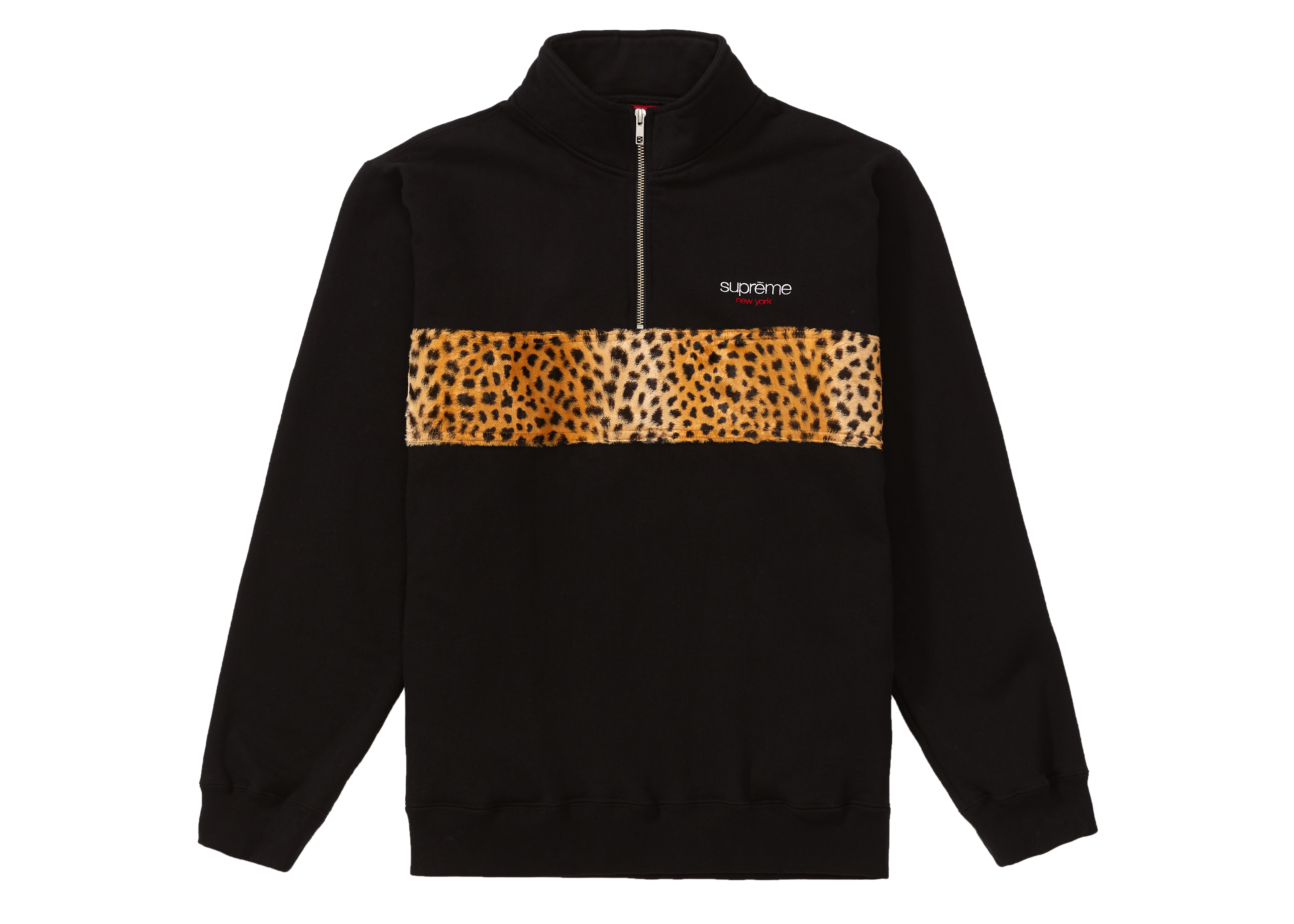 Supreme Leopard Panel Half Zip Sweatshirt Black - FW18 Men's - US