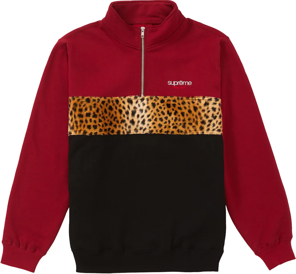 Supreme Leopard Panel Half Zip Sweatshirt Cardinal - FW18 - CN