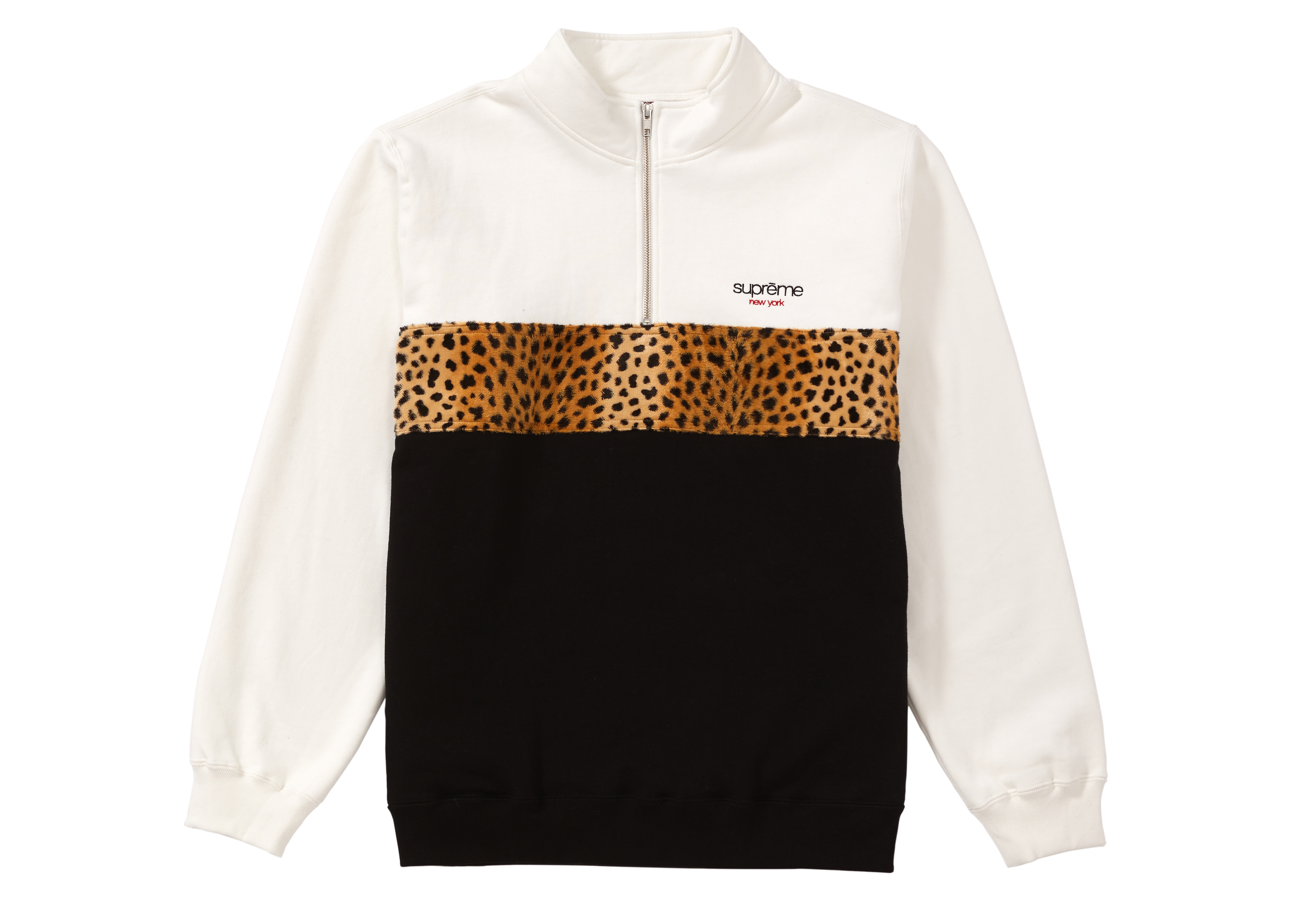 Supreme Leopard Panel Half Zip Sweatshirt White Men's - FW18 - US