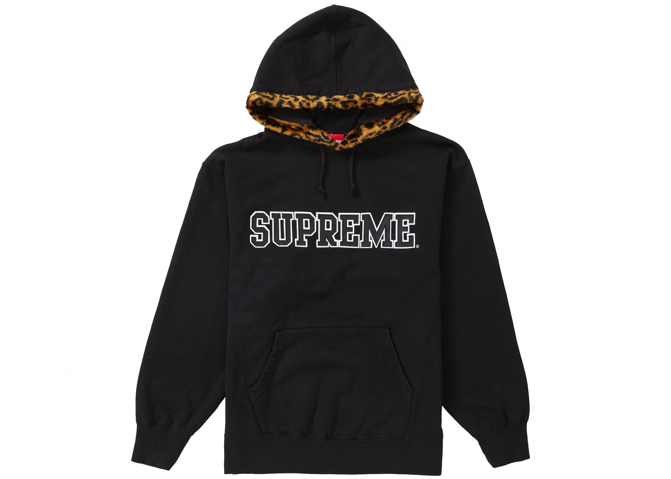 Supreme Leopard Trim Hooded Sweatshirt Black