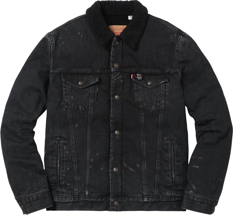 Supreme Levi's Bleached Sherpa Trucker Jacket Black - FW16 Men's - US