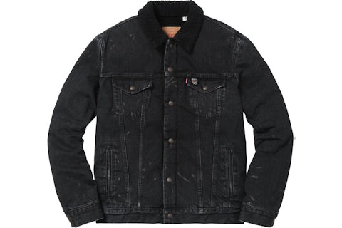 Supreme Levi's Giacca Trucker Sherpa Bleached Nero Uomo FW16 IT