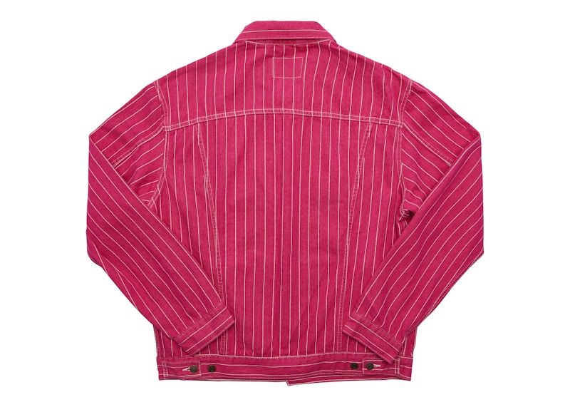 Supreme Levi's Pinstripe Trucker Jacket (with Pin) Magenta Stripe