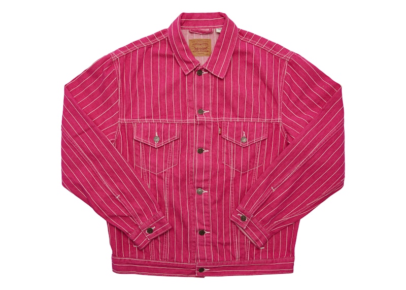 Supreme Levi's Pinstripe Trucker Jacket (With Pin) Magenta Stripe 