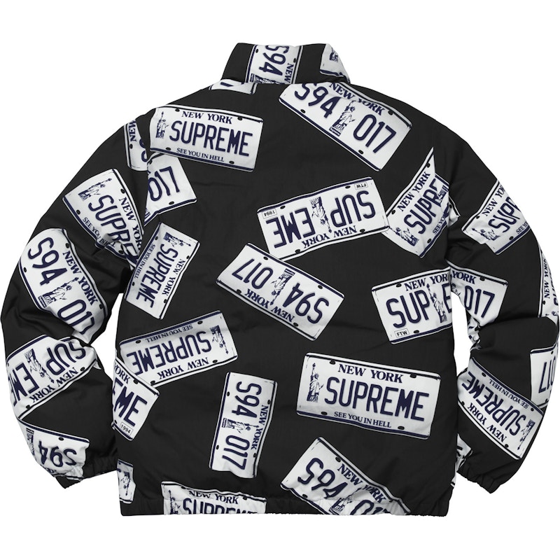 Supreme License Plate Puffy Jacket Black Men's - FW17 - US