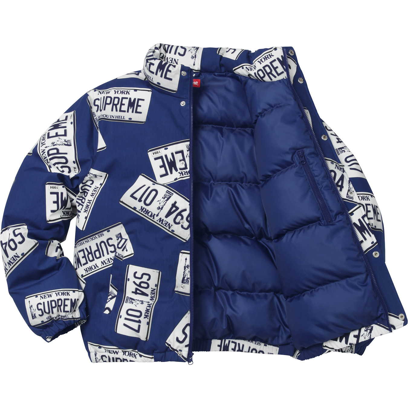 Supreme License Plate Puffy Jacket Navy メンズ - FW17 - JP