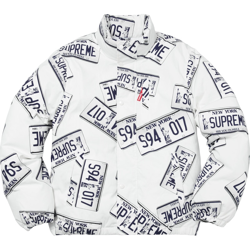 Supreme License Plate Puffy Jacket White メンズ - FW17 - JP