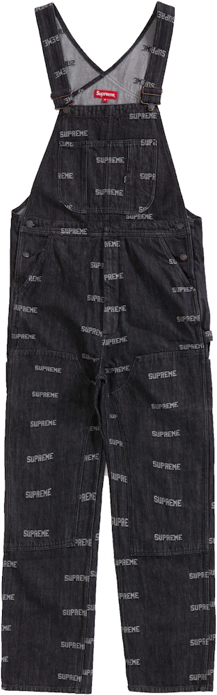 Supreme Logo Denim Overalls Black