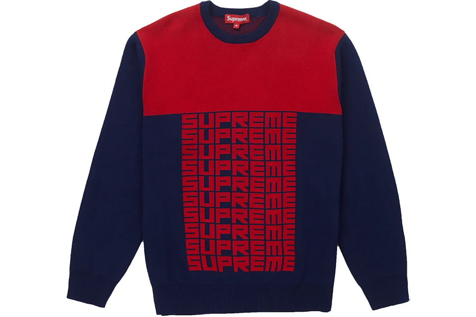 Supreme Logo Repeat Sweater Navy Men's - FW18 - US