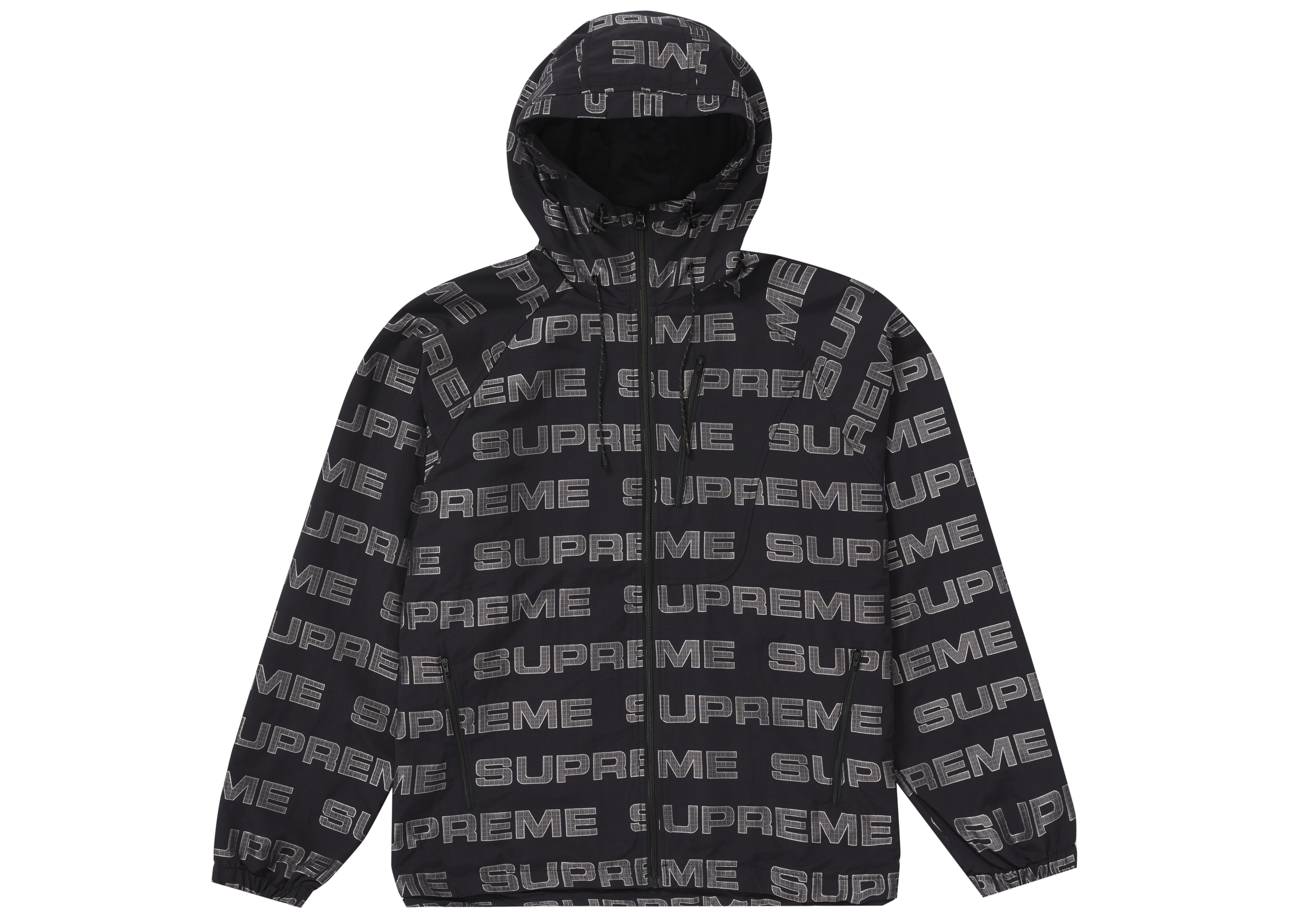 Supreme Logo Ripstop Hooded Track Jacket Black
