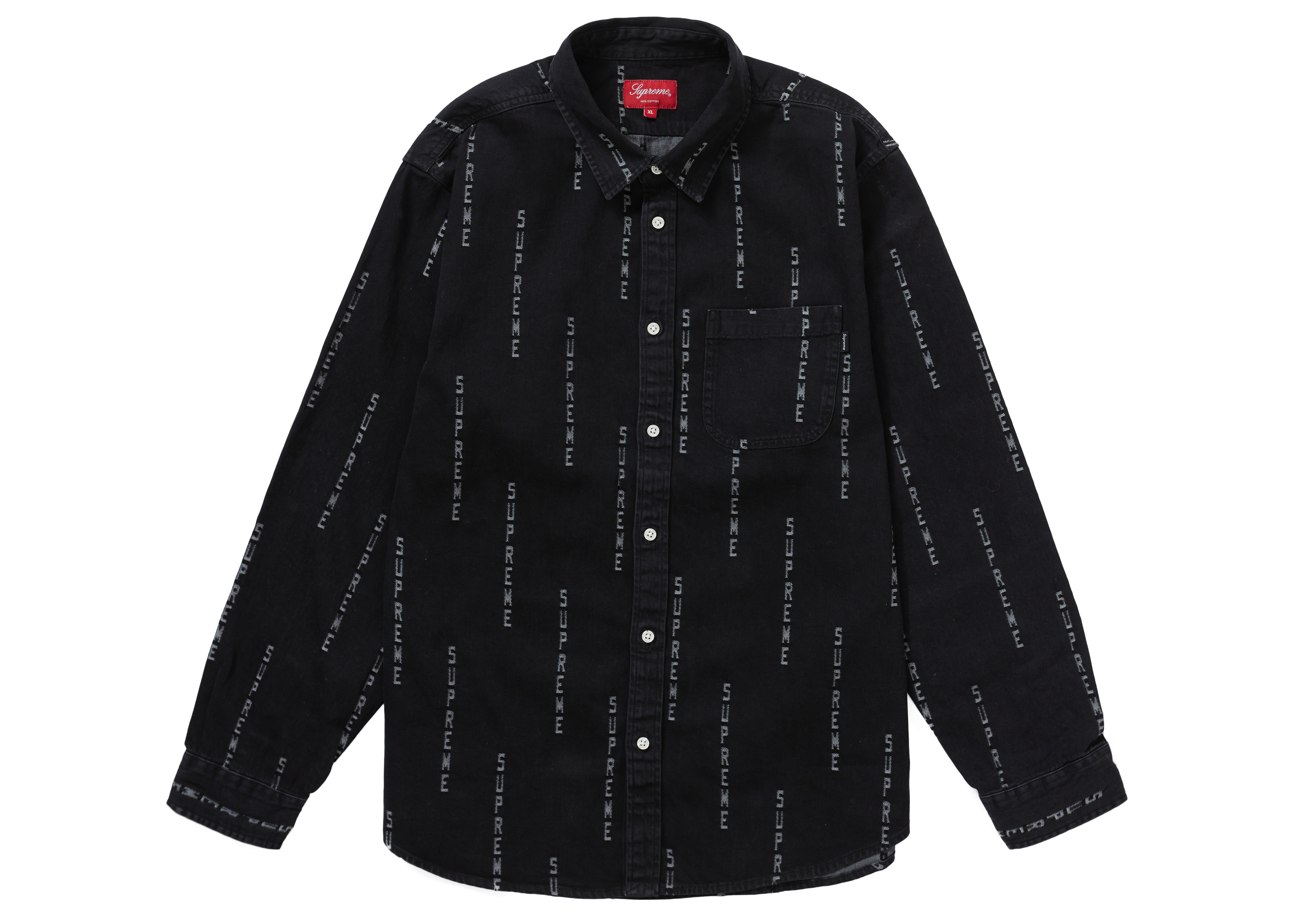 Supreme Logo Stripe Jacquard Denim Shirt Black