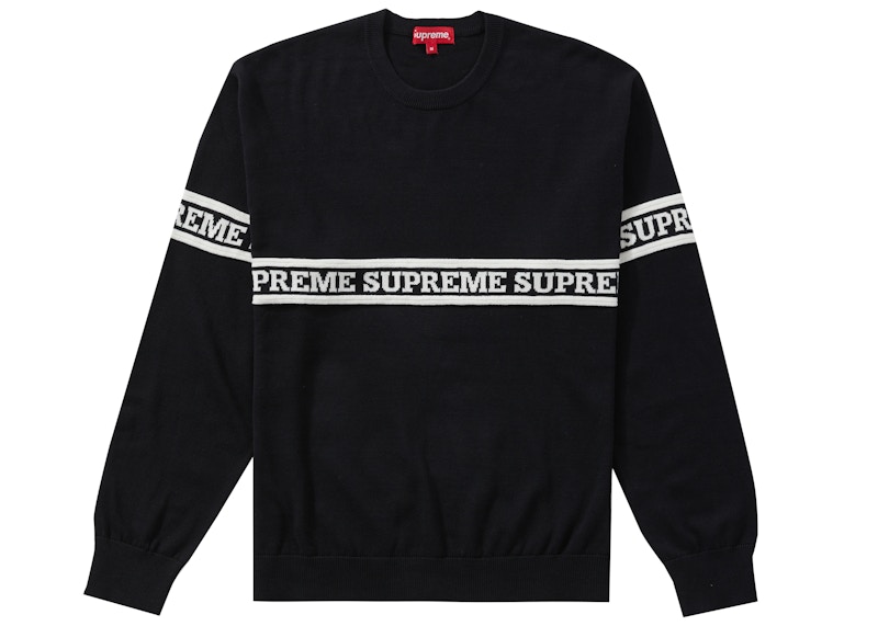 Supreme Logo Stripe Knit Top Black Men's - FW19 - GB