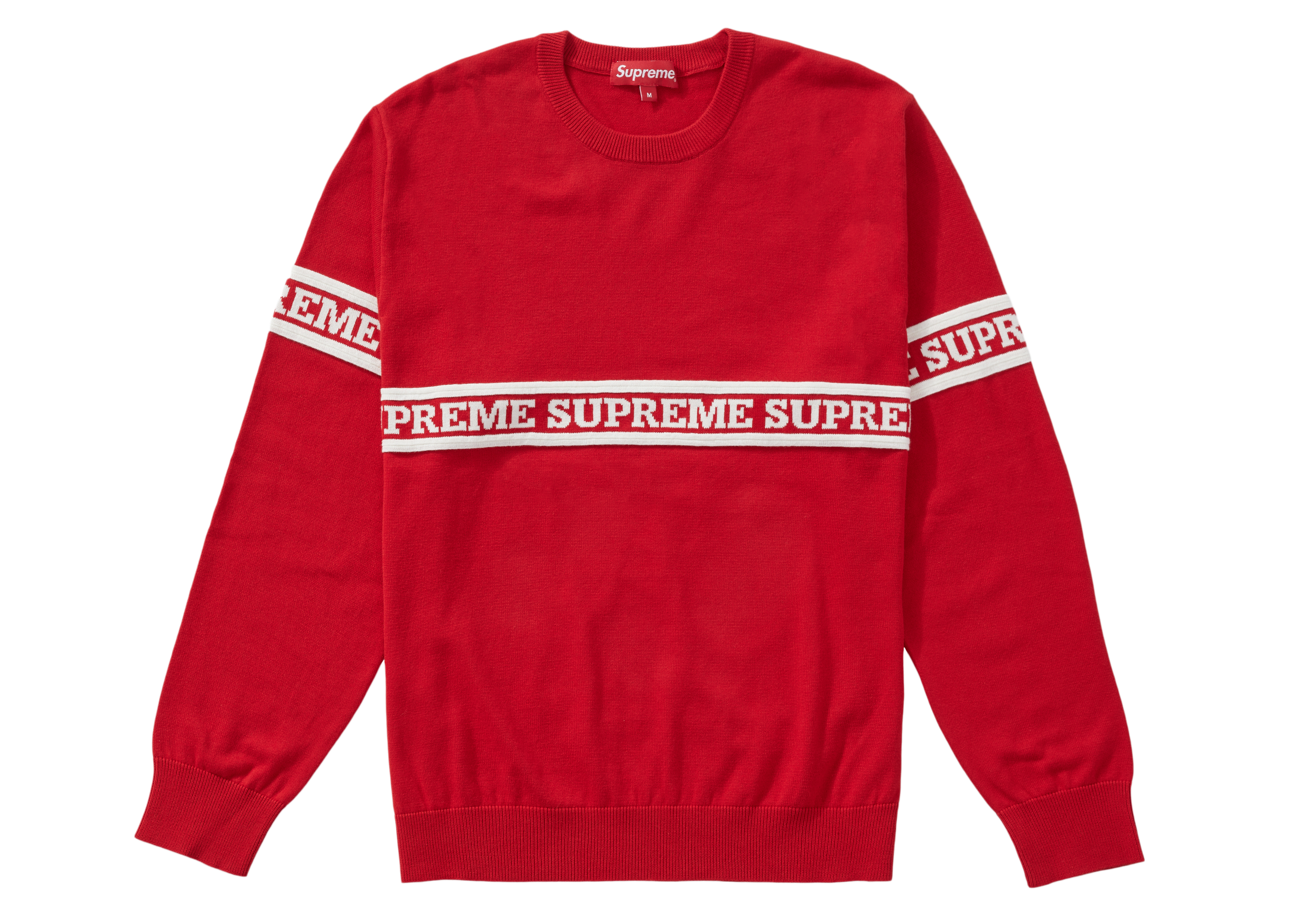 Supreme Logo Stripe Knit Top Red メンズ - FW19 - JP